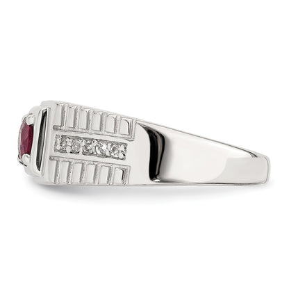 Sterling Silver Rhod Plated Men'S African Ruby And White Topaz Ring