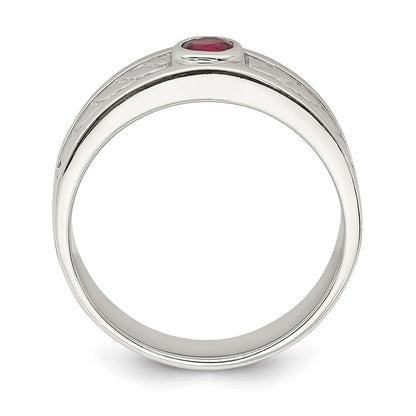 Sterling Silver Rhodium Plated Men'S Ruby Ring