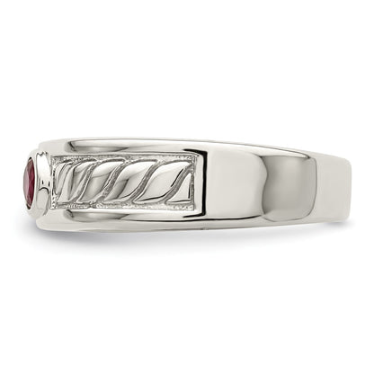 Sterling Silver Rhodium Plated Men'S Ruby Ring