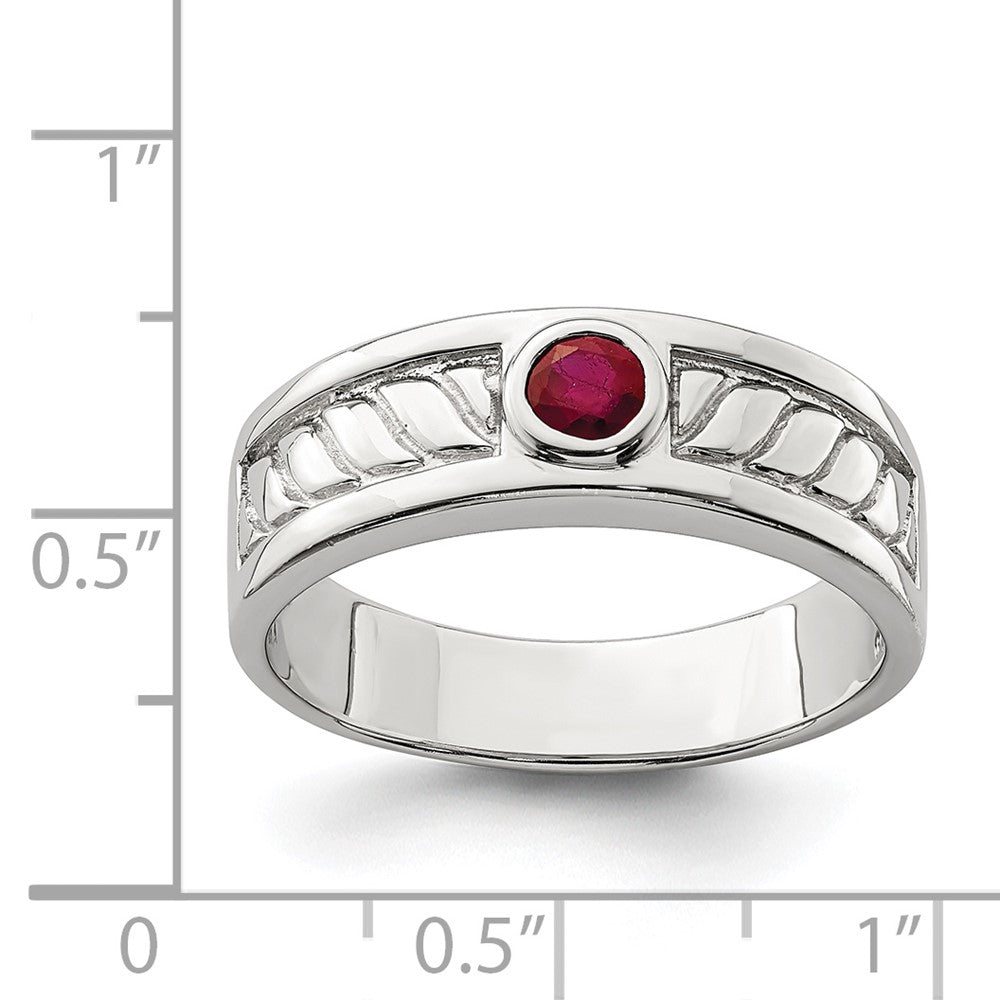 Sterling Silver Rhodium Plated Men'S Ruby Ring