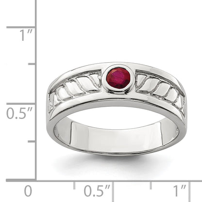 Sterling Silver Rhodium Plated Men'S Ruby Ring