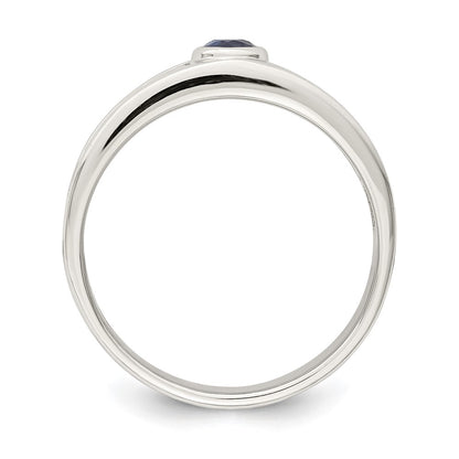 Sterling Silver Rhodium Plated Men'S Blue Sapphire Ring