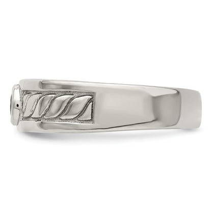 Sterling Silver Rhodium Plated Men'S Blue Sapphire Ring