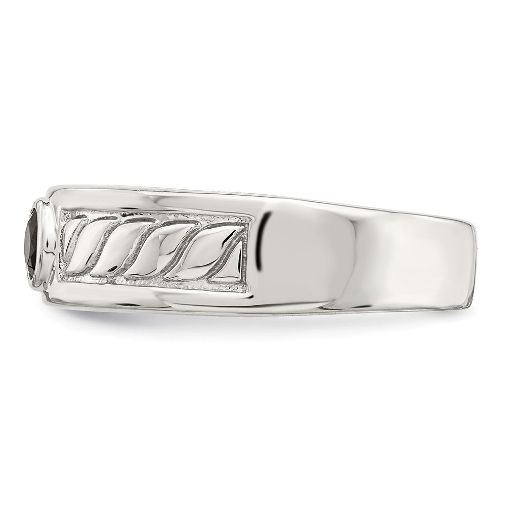 Sterling Silver Rhodium Plated Men'S Onyx Ring