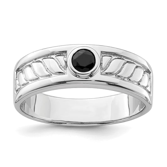 Sterling Silver Rhodium Plated Men'S Onyx Ring
