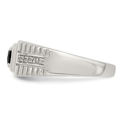 Sterling Silver Rhodium Plated Men'S Onyx And White Topaz Ring