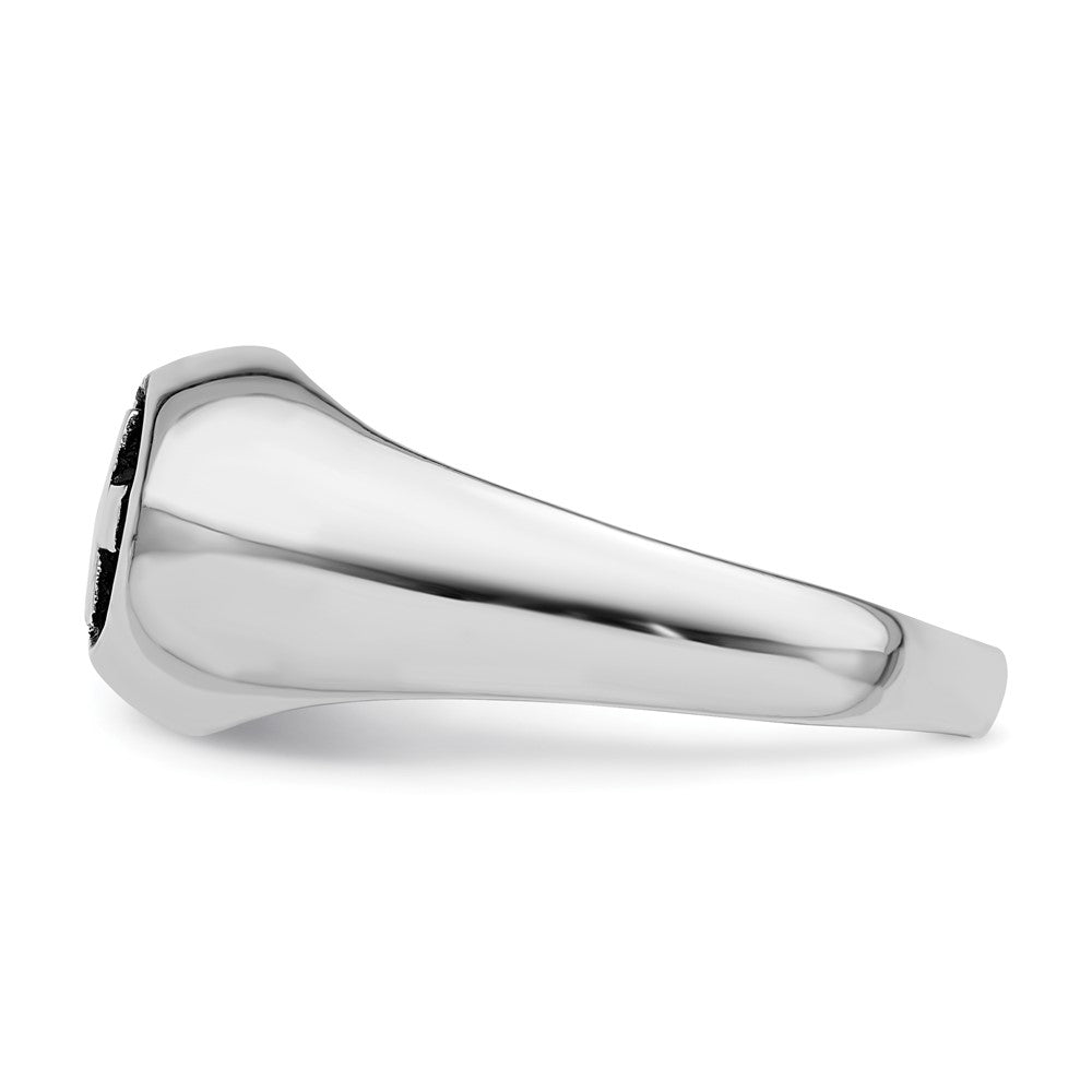 Sterling Silver Rhodium Plated & Antiqued Cross Ring