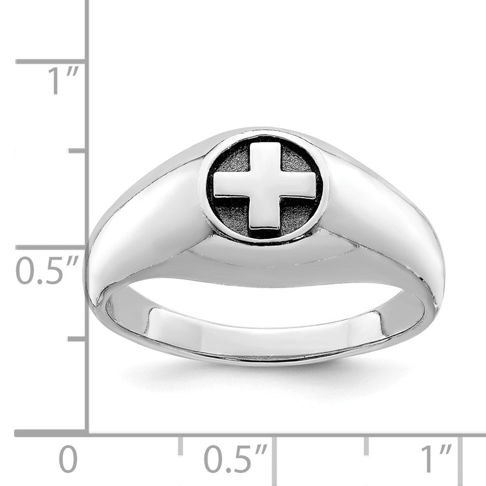 Sterling Silver Rhodium Plated & Antiqued Cross Ring