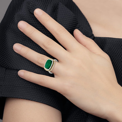 14K/Silver Two Tone Sterling Silver 14K Green Onyx Ring (Size 7 Only)