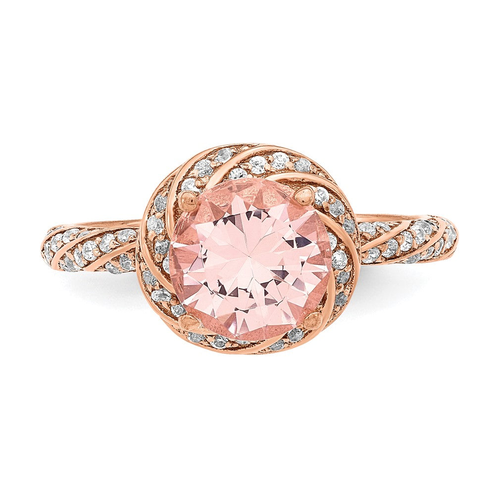 Sterling Silver Rose Tone White Cz And Pink Crystal Ring