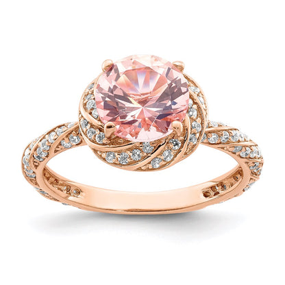 Sterling Silver Rose Tone White Cz And Pink Crystal Ring