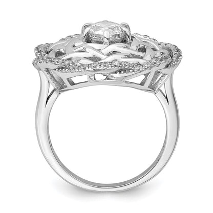 Sterling Silver Rhodium Plated 6mm Cz Center Woven Ring