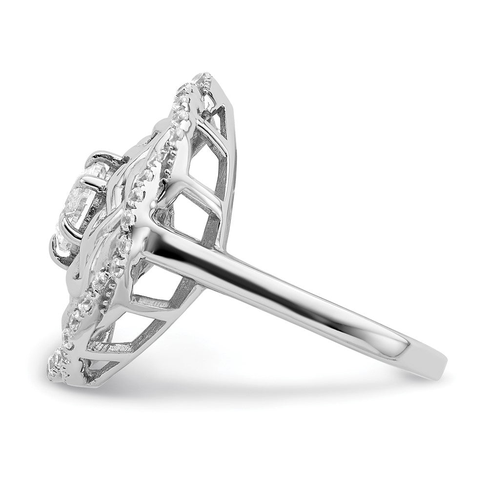 Sterling Silver Rhodium Plated 6mm Cz Center Woven Ring