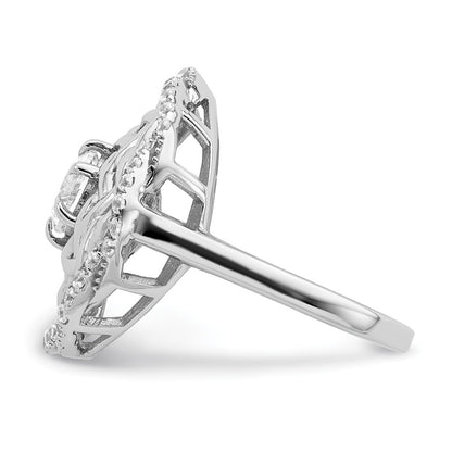 Sterling Silver Rhodium Plated 6mm Cz Center Woven Ring