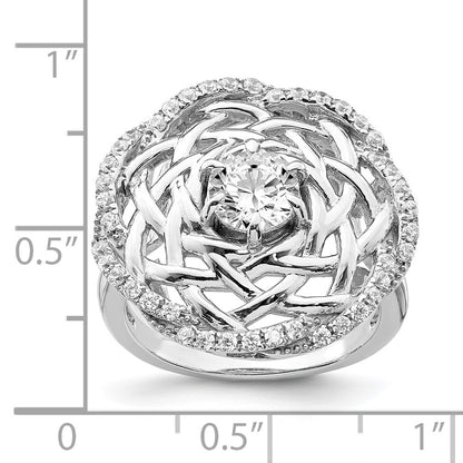 Sterling Silver Rhodium Plated 6mm Cz Center Woven Ring