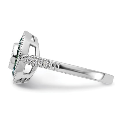 Sterling Silver Rhodium Plated Synthetic Green Spinel And Cz Ring