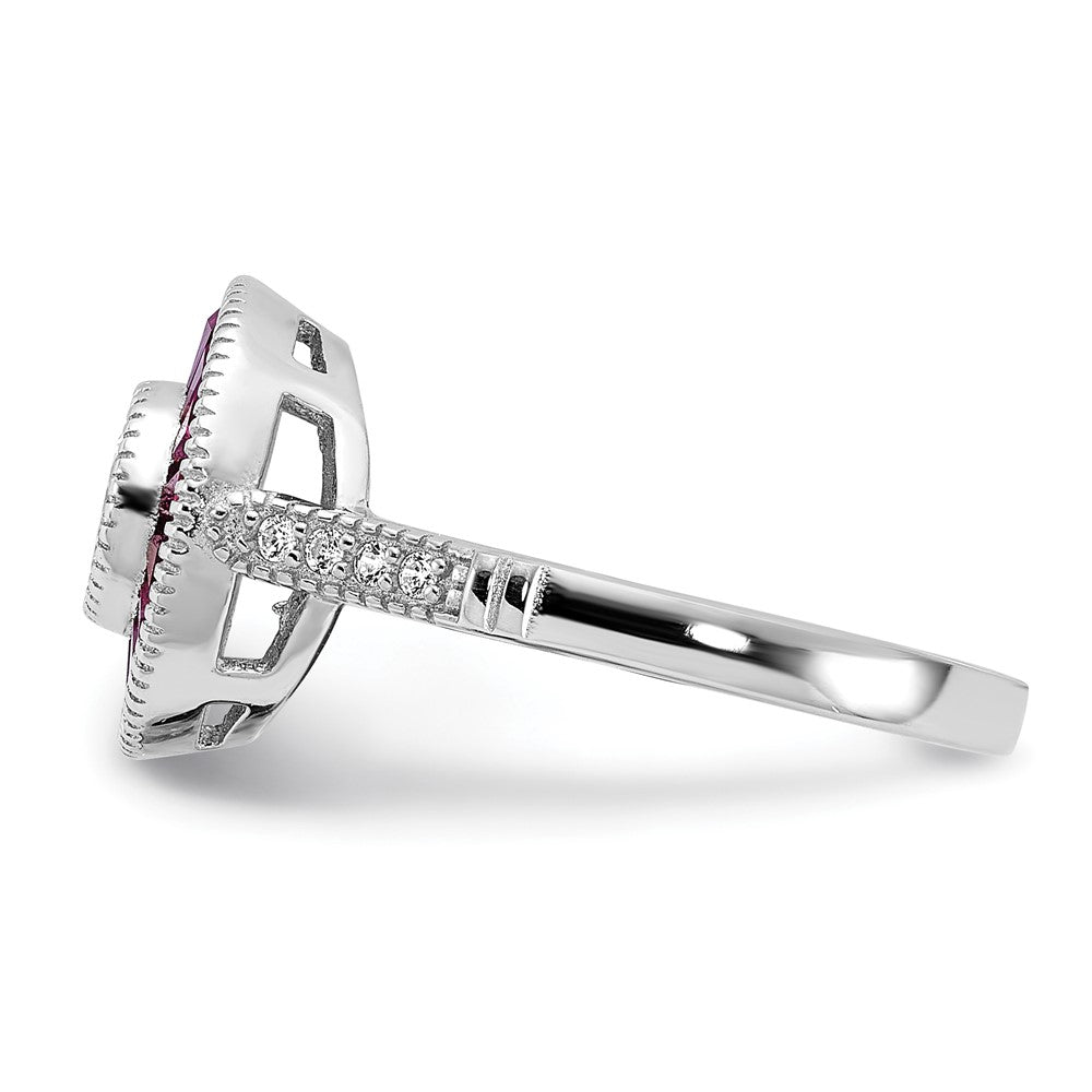 Sterling Silver Rhodium Plated Polished Created Ruby And Cz Ring
