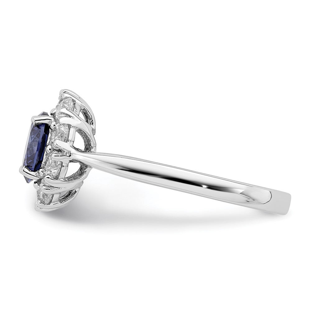 Sterling Silver Rhodium Plated Blue And White Cz Halo Ring