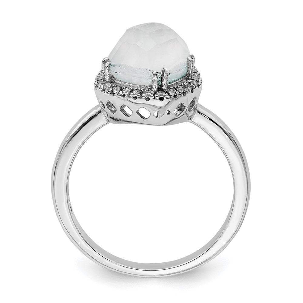 Sterling Silver Rhodium Plated Blue Lace Agate And Cz Ring