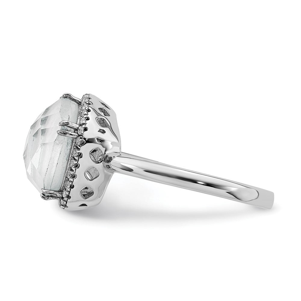 Sterling Silver Rhodium Plated Blue Lace Agate And Cz Ring