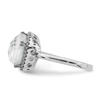 Sterling Silver Rhodium Plated Blue Lace Agate And Cz Ring