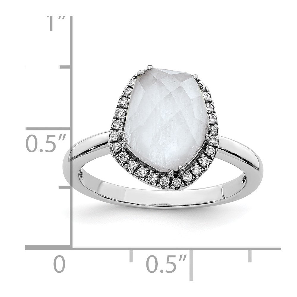 Sterling Silver Rhodium Plated Blue Lace Agate And Cz Ring