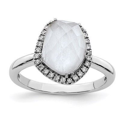 Sterling Silver Rhodium Plated Blue Lace Agate And Cz Ring