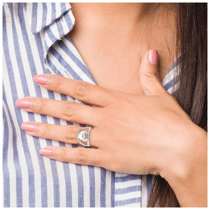 Sterling Silver Rhodium Plated Satin/Polished 8 9mm Button Fwc Pearl Ring (Size 6 Only)