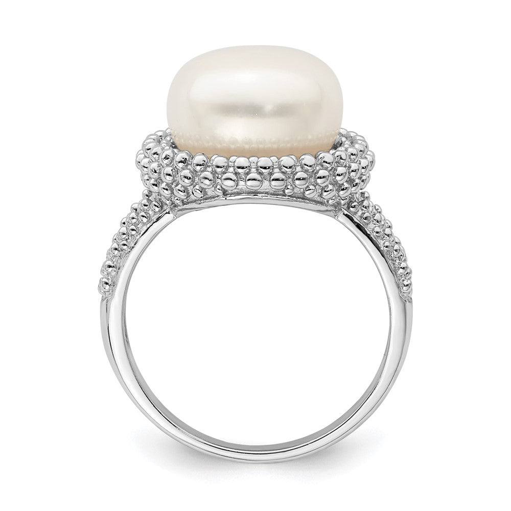 Sterling Silver Rhod Plat 11 12mm White Fwc Pearl Ring