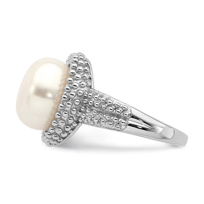 Sterling Silver Rhod Plat 11 12mm White Fwc Pearl Ring