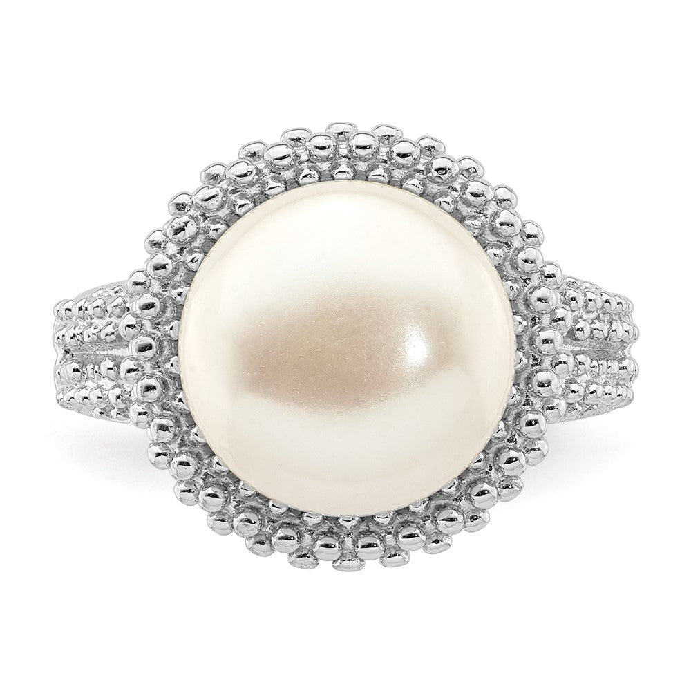 Sterling Silver Rhod Plat 11 12mm White Fwc Pearl Ring
