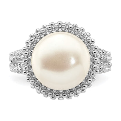 Sterling Silver Rhod Plat 11 12mm White Fwc Pearl Ring