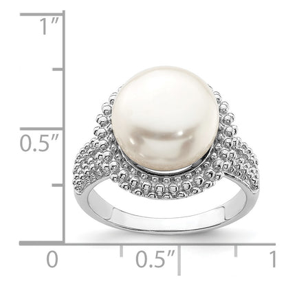 Sterling Silver Rhod Plat 11 12mm White Fwc Pearl Ring