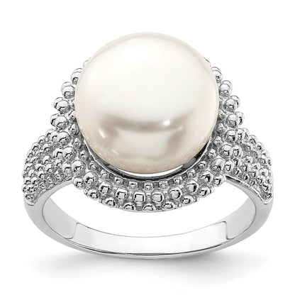 Sterling Silver Rhod Plat 11 12mm White Fwc Pearl Ring
