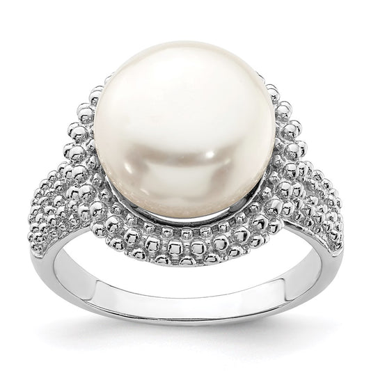 Sterling Silver Rhod Plat 11 12mm White Fwc Pearl Ring