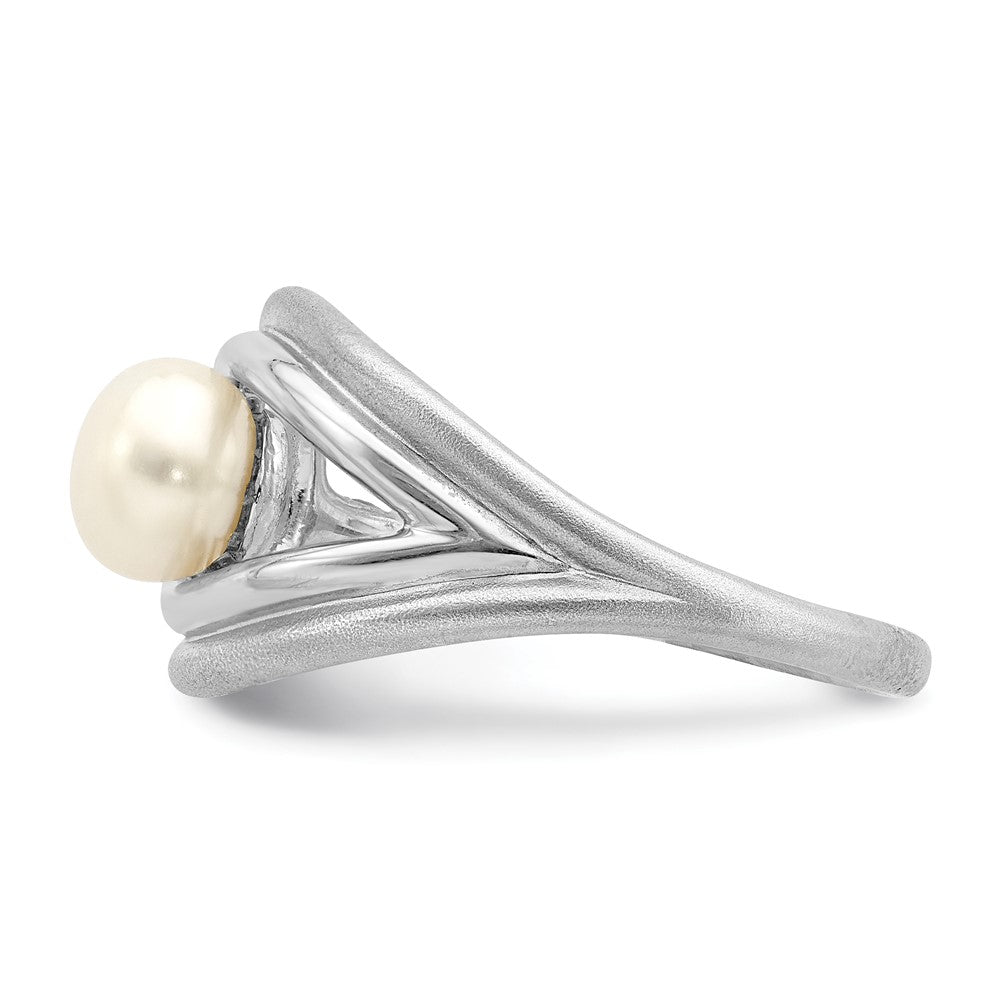 Sterling Silver Rhodium Plated Polished & Brushed (6 7mm) Fwc Pearl Ring