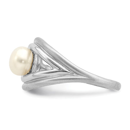 Sterling Silver Rhodium Plated Polished & Brushed (6 7mm) Fwc Pearl Ring