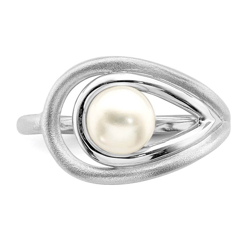 Sterling Silver Rhodium Plated Polished & Brushed (6 7mm) Fwc Pearl Ring