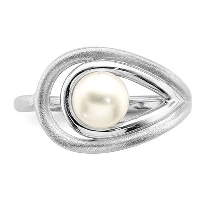 Sterling Silver Rhodium Plated Polished & Brushed (6 7mm) Fwc Pearl Ring