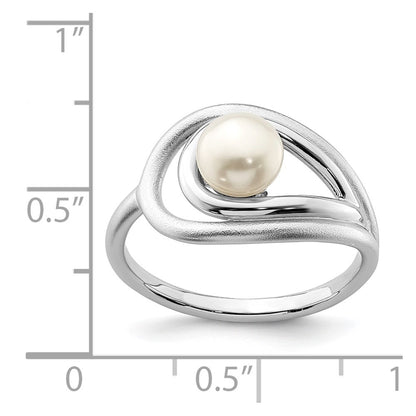 Sterling Silver Rhodium Plated Polished & Brushed (6 7mm) Fwc Pearl Ring