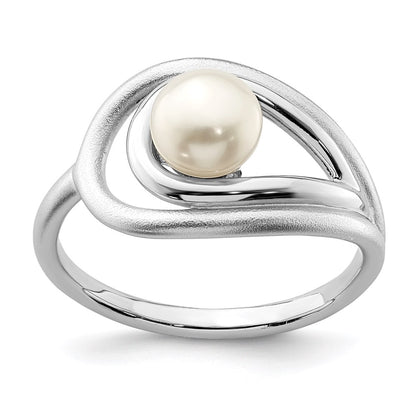 Sterling Silver Rhodium Plated Polished & Brushed (6 7mm) Fwc Pearl Ring