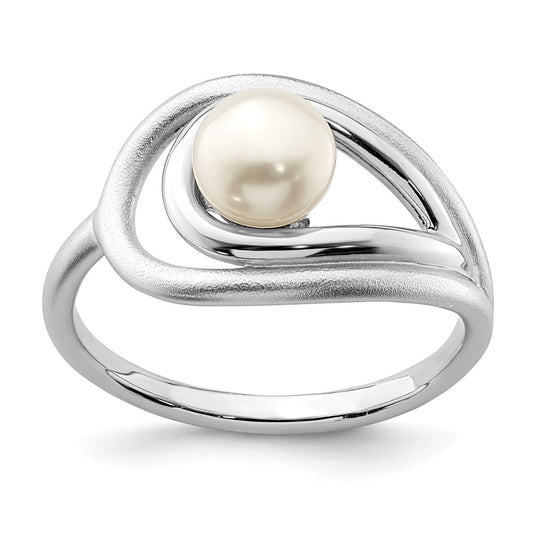Sterling Silver Rhodium Plated Polished & Brushed (6 7mm) Fwc Pearl Ring