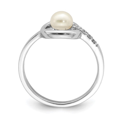 Sterling Silver Rhodium Plated Cz 5 6mm Button Fwc Pearl In Circle Ring