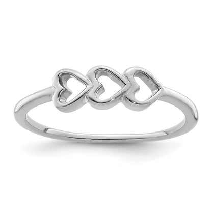 Sterling Silver Rhodium Plated Hearts Ring