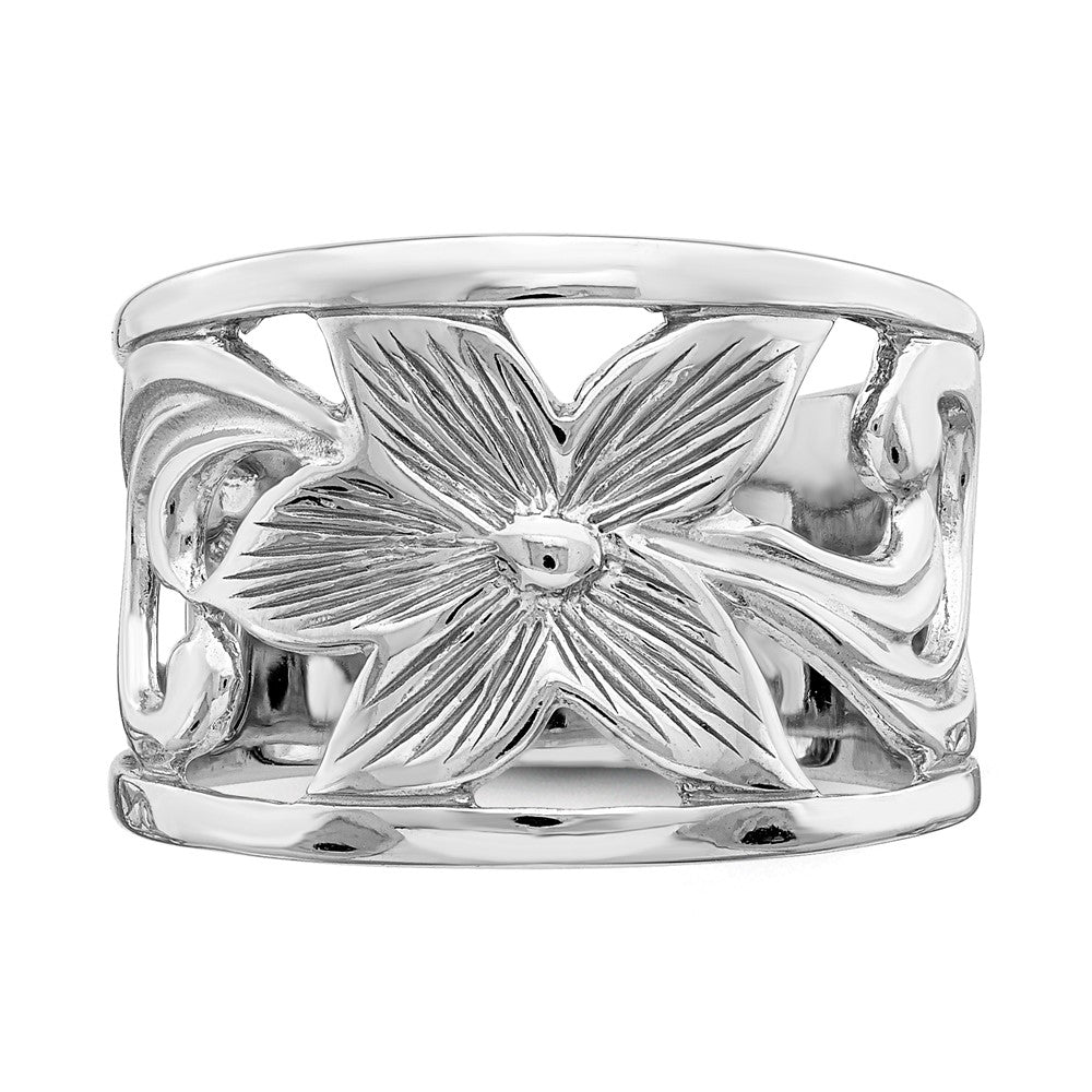 Sterling Silver Rhodium Plated Flower Ring