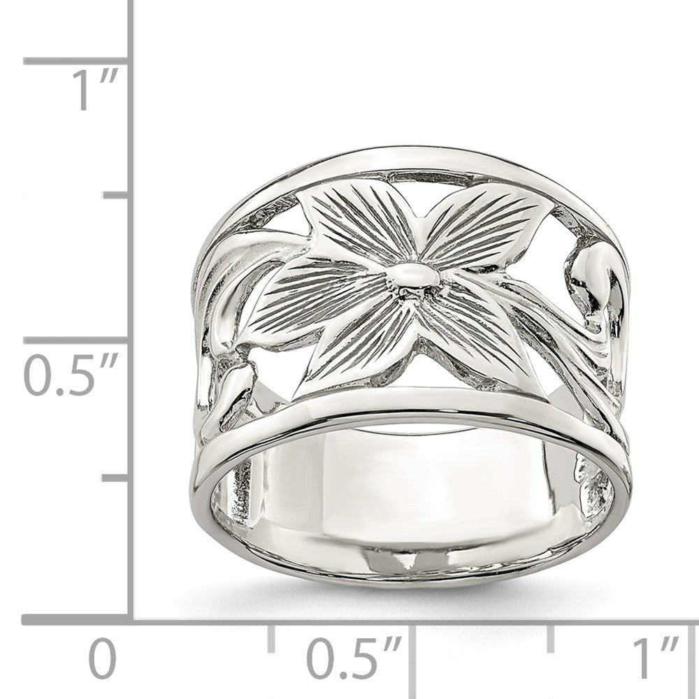 Sterling Silver Rhodium Plated Flower Ring