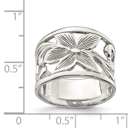Sterling Silver Rhodium Plated Flower Ring