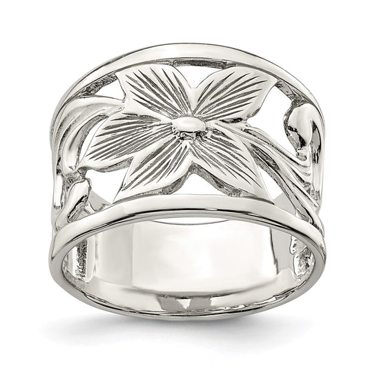 Sterling Silver Rhodium Plated Flower Ring