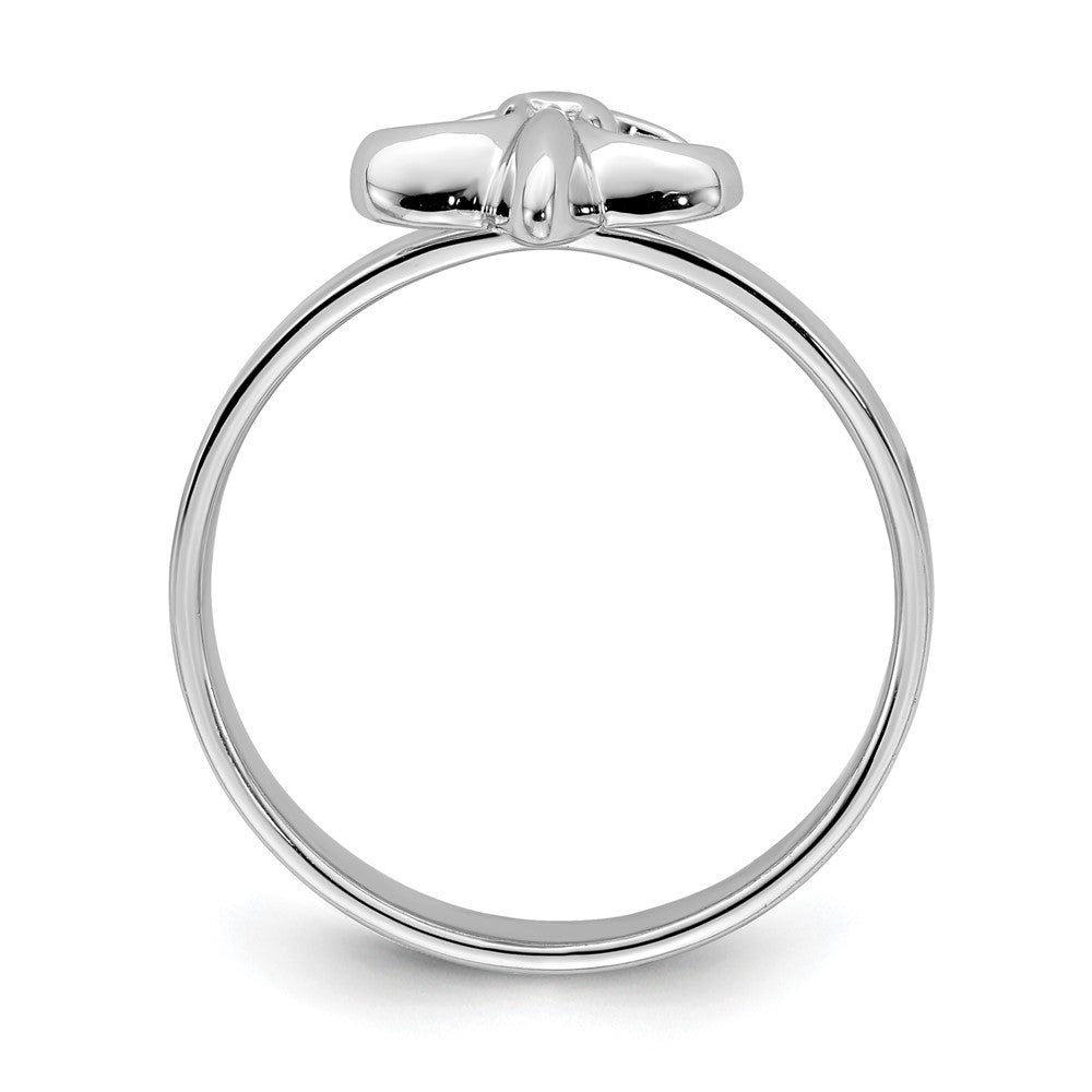 Sterling Silver Rhodium Plated 3mm Fleur De Lis Ring