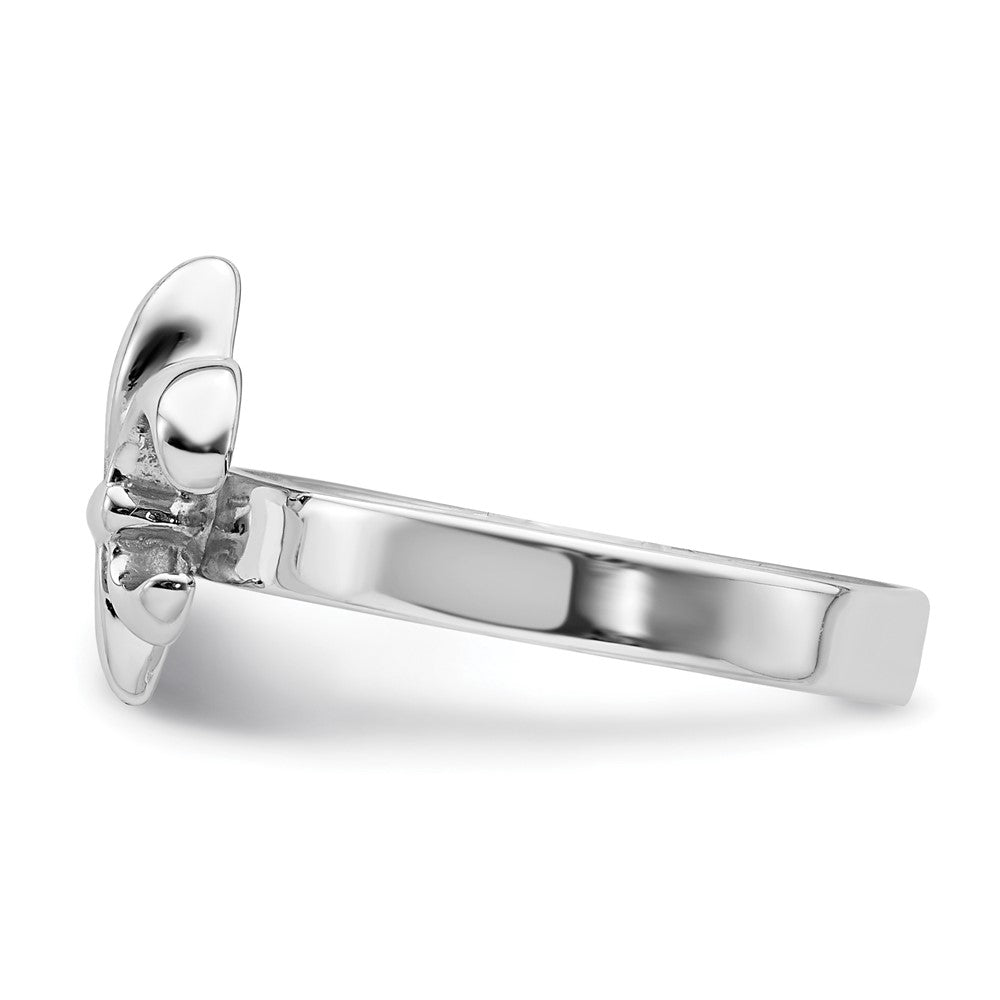 Sterling Silver Rhodium Plated 3mm Fleur De Lis Ring